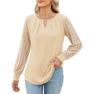 Blouses Lace Long Sleeve Tops Crewneck Keyhole Shirts Fall Clothes For Women